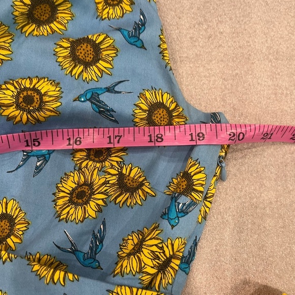 [US10]Lindy Bop Stephanie Sunflower Bird Blue Mid Dress Waist Belt V Done - Picture 11 of 13